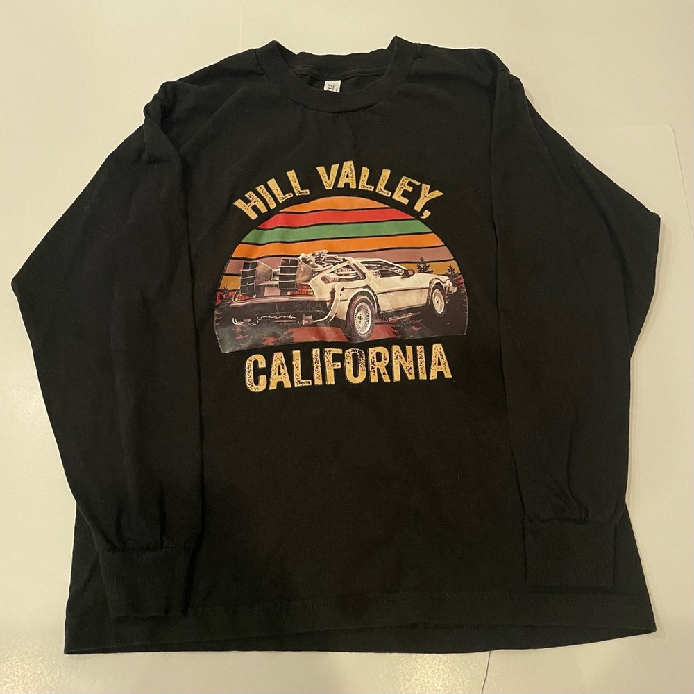 Back To The Future Youth Large Long Sleeved T-Shirt. 1980’s Style / DeLorean Car